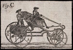 picture of woodcut depicting four-wheeled carriage from 1700s